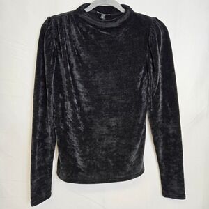 Express Asymmetric Chenille Knit Mock Neck Sweater, Black, Women's‎ Size XS